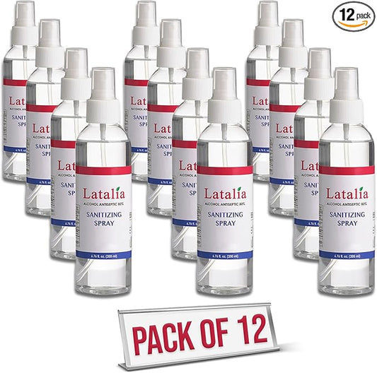 Latalia Unscented Hand Sanitizer Spray Refill Pack of 12 | 6.67 Fl oz with 80% Alcohol Bulk Hand Sanitizer Travel Size | Hand Sanitizing Spray For Quick Dry Hand