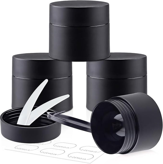 Travel Size Containers, Small Plastic Containers with Lids, 20 Gram Travel Container for Creams, Lotion, Toiletries, Makeup (4PCS Black Plastic Jars)