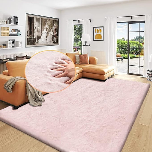 Shag Rug 6x9 Area Rugs for Living Room Pink Fuzzy Washable Faux Rabbit Furry Fur Rugs Bedroom Nursery Rug