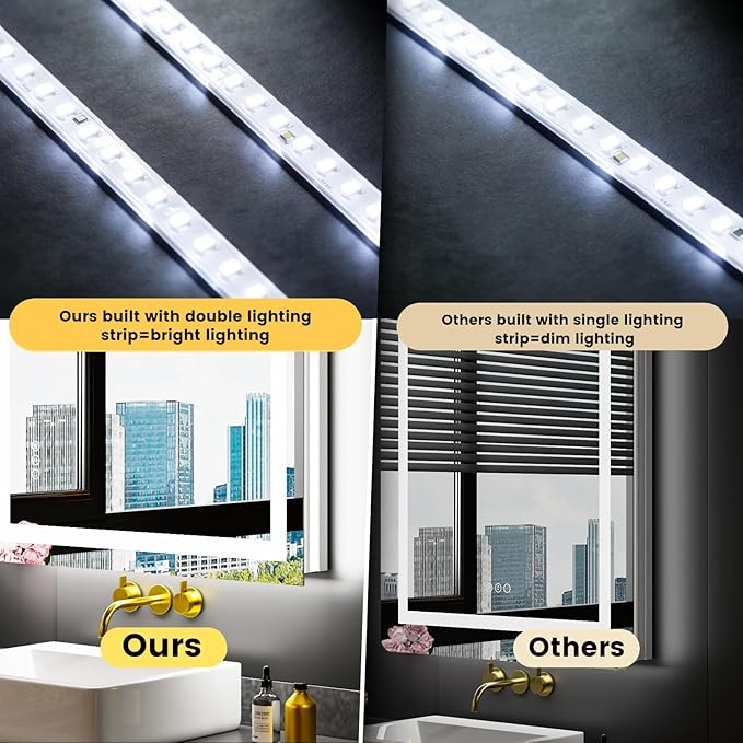 LOAAO 32"X32" LED Bathroom Mirror with Lights, Anti-Fog, Dimmable, Backlit + Front Lit, Lighted Bathroom Vanity Mirror for Wall, Memory Function, Tempered Glass, Shatter-Proof, ETL Listed