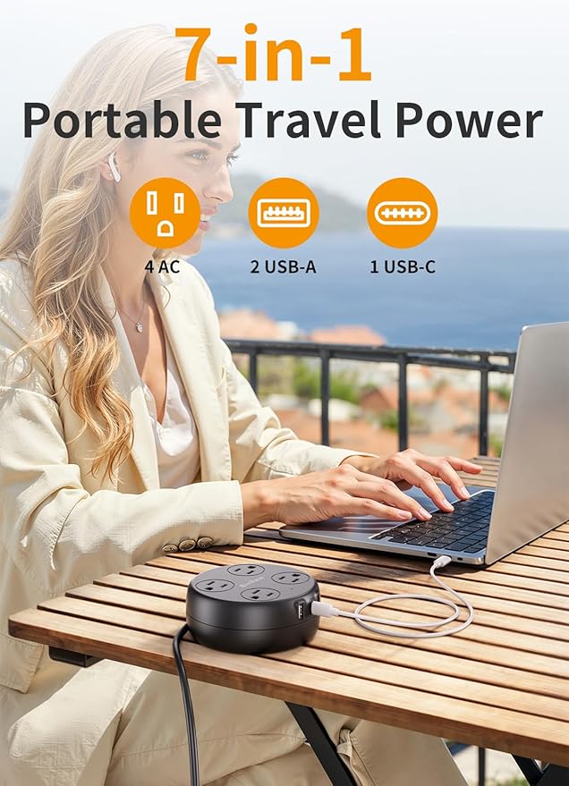 Australia Travel Adapter with USB C, US to Australia Plug Adapter with 4 Outlets 3 USB Ports, Type I Outlet Adapter for US to New Zealand, China, Argentina,Fiji, AU (Black)