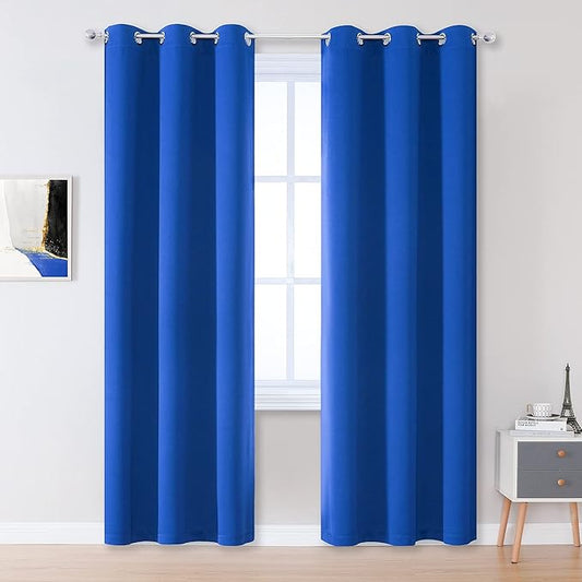 96 Inch Royal Blue Curtain Panels for Living Room Solid Energy Efficient Room Darkening Bedroom Curtains Thermal Insulated Grommet Top 42 x 96 Inch, 2 Panels