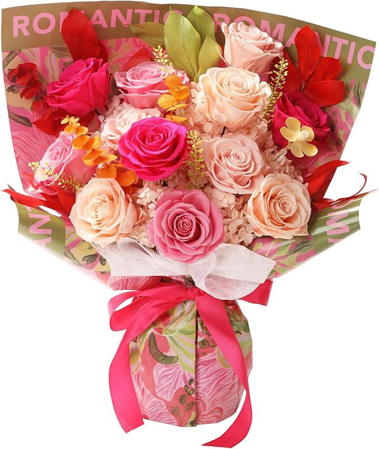 Lovenfold Flowers for Delivery Birthday Flowers Gift for Her,Preserved Flowers Bouquet 12 Roses Mixed Bouquet,Rose Gifts for Women Mom Grandma(Mixed 12 Champagne Roses)