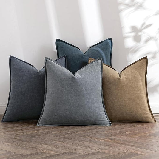 MIULEE Neutral Navy Linen Pillow Covers Pack of 4 Christmas Decorative Natural Throw Pillow Covers Soft Accent Boho Farmhouse Couch Pillowcases Coastal Home Decor for Living Room Bed Sofa 18x18 Inch