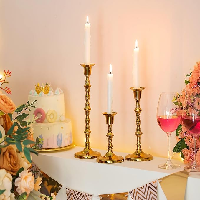 Brass Candlestick Holders Vintage: Tall Gold Taper Candle Holder Set of 30 Antique Candle Stick Holders for Christmas Wedding Centerpieve Living Room Mantle Home Decor Bridal Shower