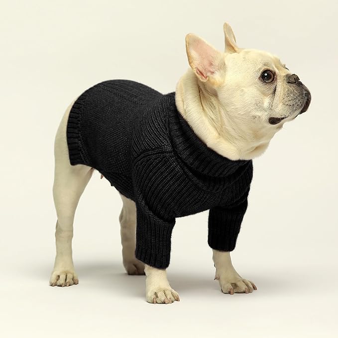 Fitwarm Dog Turtleneck Sweater, Thermal Knitted Pet Coat, Dog Winter Clothes for Small Dogs, French Bulldog Apparel, Black, Large