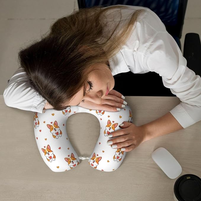Travel Pillow for Boys and Girls, Comfortable Neck Chin Head Support Cushion Corgis Funny Dog Design, Comfortable for Airplanes Car Sleeping Rest