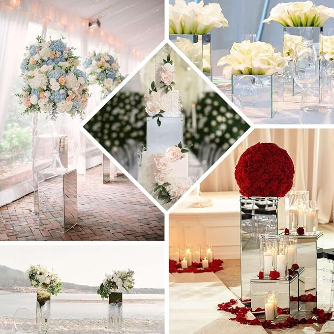 Efavormart 12" Silver Mirror Finish Wedding Decor Ideas Clear Display Box for Centerpieces with Interchangeable Lid and Base