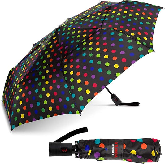 ShedRain Compact Folding Travel Umbrella – Push-Button Open & Close, Vented Double Canopy, Protects from Rain, Sun, & Wind