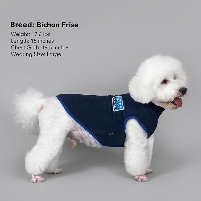 cyeollo Fleece Dog Sweater, Soft Stretchy Fleece Dog Jacket Pullover Turtleneck Dogs Vest Lightweight Coat Warm Winter Pet Clothes, Navy Blue XXL