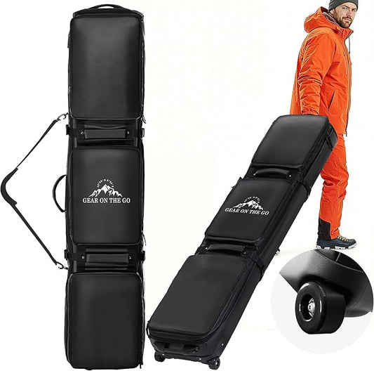 Wheeled Ski Bag for Air Travel - Extendable 155-185CM Waterproof Padded Rolling Snowboard Bag for Double Skis, Boots, Helmet & Ski Gear