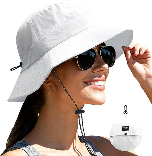 NPJY Packable Quick Dry Sun Bucket Hats for Women Lightweight Outdoor Waterproof Rain Hat with Detachable Chin Strap