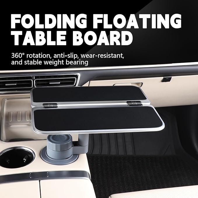 360° Rotating Folding Cup Holder Table, Steering Wheel Tray, Car & Laptop Desk - Car Accessories for Women & Men, Fit Tesla Model Y/3/S/Explorer/Maverick (Foldable Car Table Board (Black))