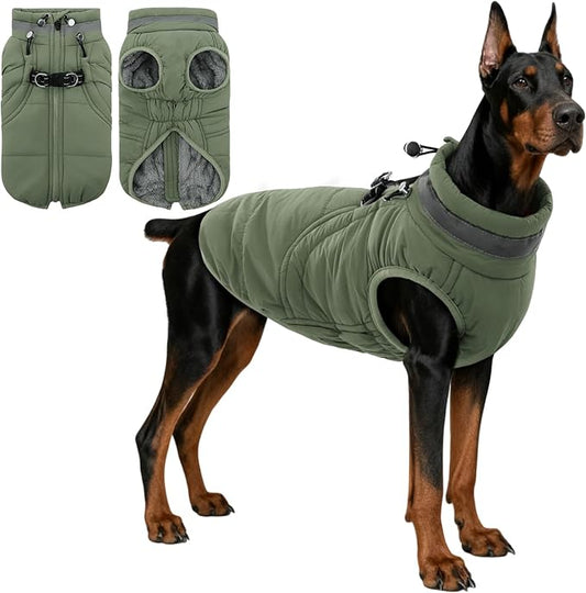 SAWMONG Dog Coat, Warm Dog Winter Coat, Waterproof Fleece Jacket, Cold Weather Dogs Jacket (3XL,Green)