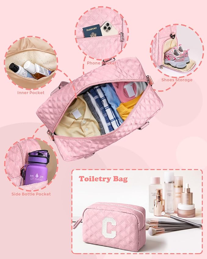 Elilier Personalized Gifts for Girls 8-18 Age, Initial Travel Duffel Bag, Gym Bag, Gift for Kids, Monogram Overnight Bag, Niece Gifts Mother In Law Gifts Birthday Gifts, Graduation Gifts