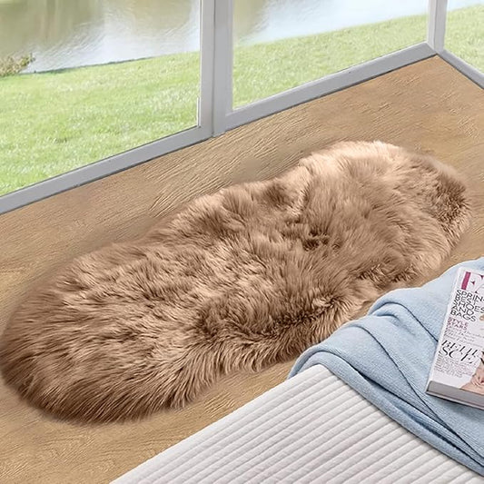 Beige Faux Sheepskin Fluffy Fur Rugs for Bedroom Machine Washable 2x4 Shag Area Rugs for Living Room Office Furry Nursery Rug