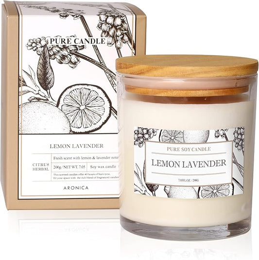 Aronica Organic Soy Candles - Lavender Lemon Essential Oil, Luxury Home Spa Gift for Women, Energizing Scent