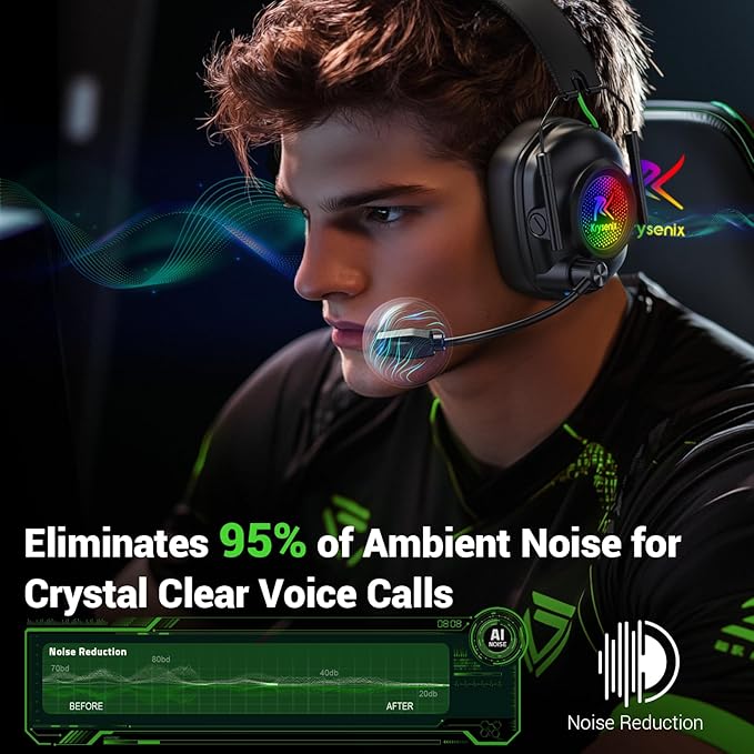 Wireless Gaming Headset with Noise Canceling Microphone for PC, PS5, PS4, Switch, Mac, 2.4 GHz Wireless & Bluetooth 5.4 Gaming Headphones, Cool RGB Lighting, 50Hr Battery, 50mm Drivers(Blue)