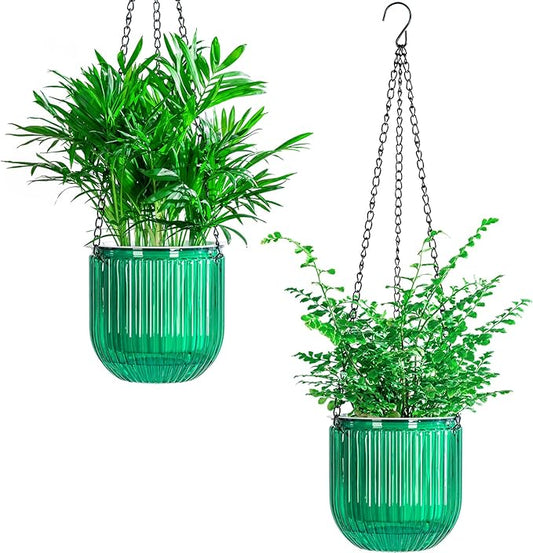 Josteve 5.2 Inch 2 Pcs Self Watering Hanging Planter Indoor Plant Pots Drainage Holes, Outdoor Small Hanging Planters Flower Pot Basket, Visible Water Level, Plant Hanger Home Decor, Gardening