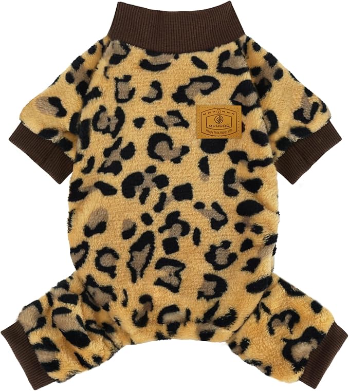 XPUDAC Dog Sweater Leopard Fleece Dog Pajamas for Small Medium Dogs Girl Boy Pet Winter Clothes for Winter Christmas(XX-Large)