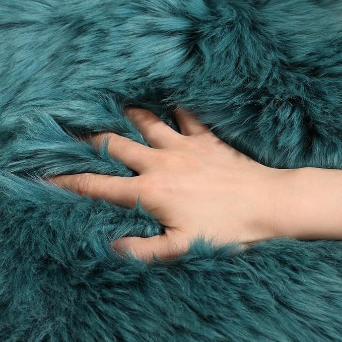 LLB Genuine Sheepskin Area Rug Wool Rug Fur Carpet Fluffy Shaggy Fur Rug for Living Room Kids Bedroom Real Sheepskin Throw Lambskin Rugs Sofa Mat Chair Seat Covers (Peacock Blue, 2 x 6 ft Sheepskin)