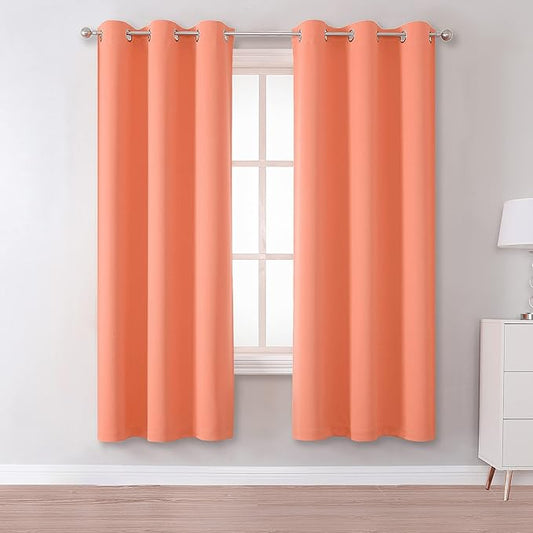 DUALIFE Light Peach Coral Colored Curtains 63 Inches Long 2 Panels Set Thermal Insulated Grommet Room Darkening Curtain Panels for Girls Bedroom 42 W x 63 L Inch Orange Coral