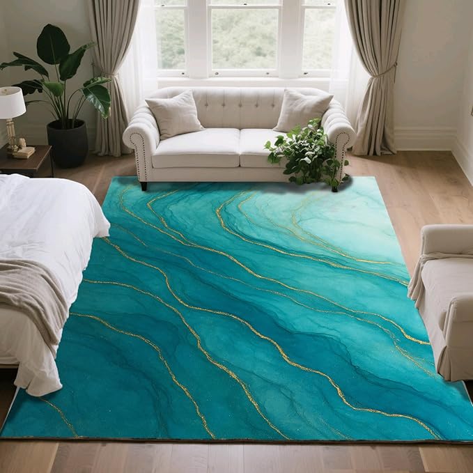Luxury Marble Rug - 5x7 Area Rugs, Abstract Marble Rug, Abstract Modern Bedroom Rugs, Washable & Non Slip Carpet Home Decor