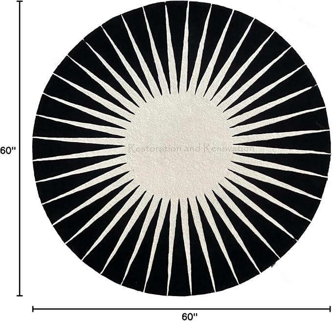 Modern Round Area Rug – Hand-Tufted with 100% NZ Wool, Thick & Soft Circular Carpet for Living Room, Bedroom & Dining Room Decor (Black, 6' Round)
