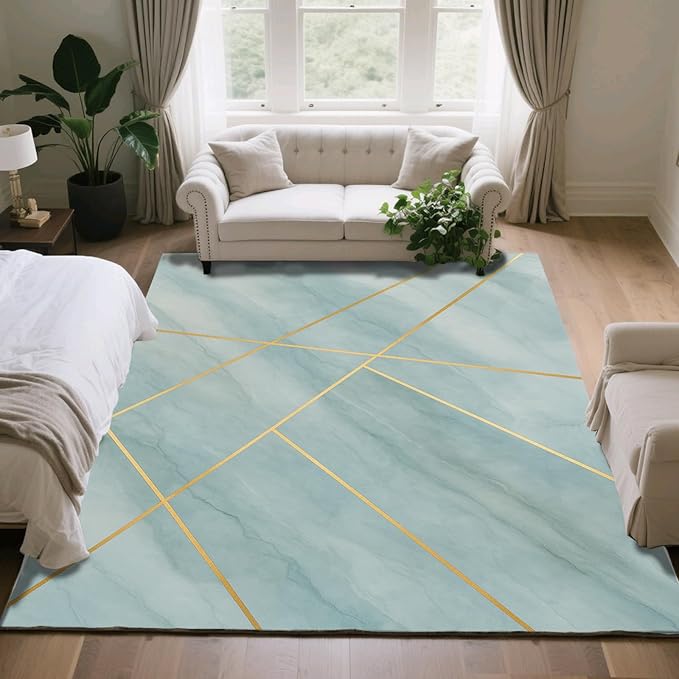Minimalist Marble Rug - 8x10 Area Rugs, Abstract Line Marble Living Room Area Rugs, Modern Geometric Bedroom Rug, Washable & Non Slip Large Carpet Home Decor