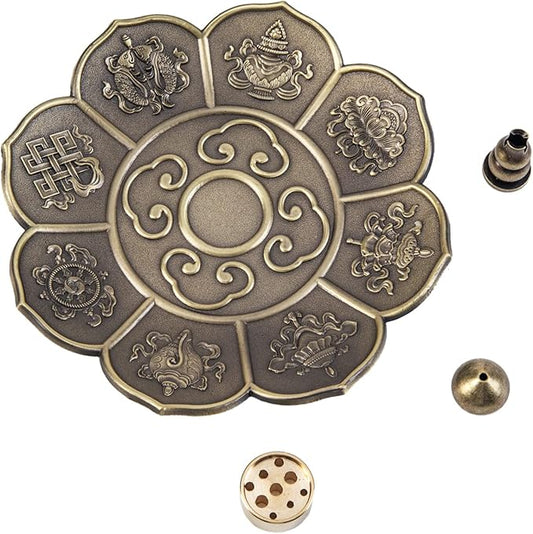 Brass Plate Incense Holder Set- 4 in 1 Incense Burner - for Smudging Bowl, Offering Bowl, Incense Burner Holder, Ash Catcher,Jewelry Dish (Large Sized)