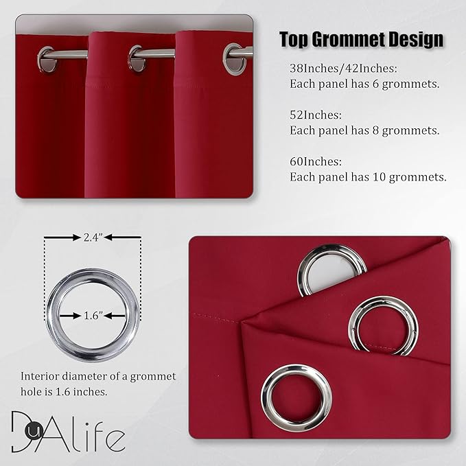 DUALIFE 108 inches Long Red Blackout Curtains for Bedroom Room Darkening Thermal Insulated Curtain Panels with Grommet Top Window Drapes for Living Room 60x108 Inch Length 2 Panels