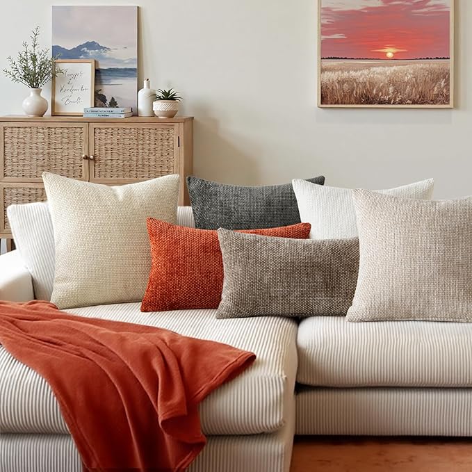 MIULEE Pack of 2 Burnt Orange Decorative Pillow Covers 20x20 Inch Soft Chenille Couch Throw Pillows Farmhouse Cushion Covers for Home Decor Sofa Bedroom Living Room