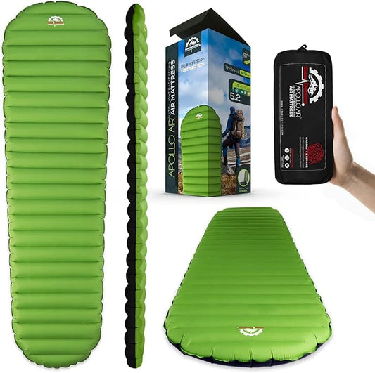 Gear Doctors ApolloAir 5.2 R-Value [25oz] Ultralight Insulated Inflatable Camping Sleeping Pad — Backpacking Sleeping Pad — Camping Mattress Compact Lightweight for Hiking—Air Mattress for Backpacking