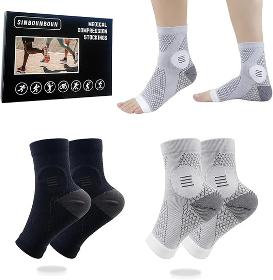 SINBOUNBOUN 2 Pairs Mixed Colors Neuropathy Socks For Women & Men，Nano Neuropathy Socks，Diabetic Open Toe Foot Sleeves Elastic Sock，Compression Socks，Sleep Socks