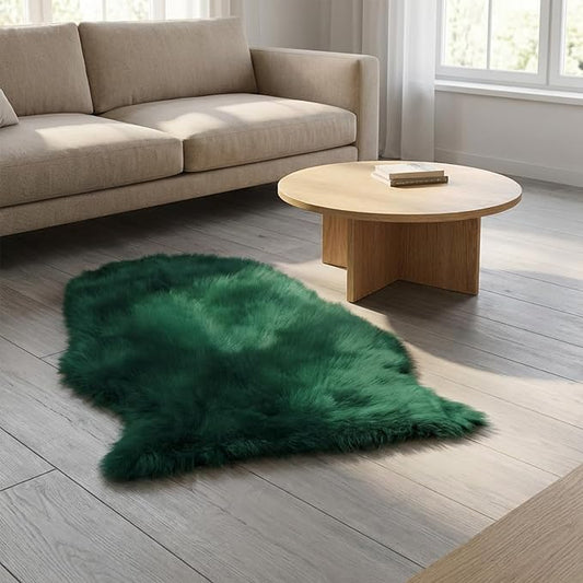 Green Samll Faux Fur Sheepskin Area Rug for Living Room Bedroom, 2 x 3 Feet Ultra Soft Shaggy Fuzzy Furry Carpet Chair Throw Rugs for Kids, Girls, Nursery Room Decor Dorms