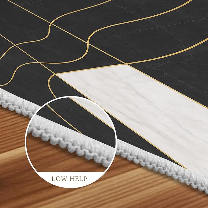 Geometric Marble Rug - 3x4 Rug, Abstract Lines Outdoor Rugs, Luxury Marble Entryway Rugs, Washable & Non Slip Carpet Home Decor
