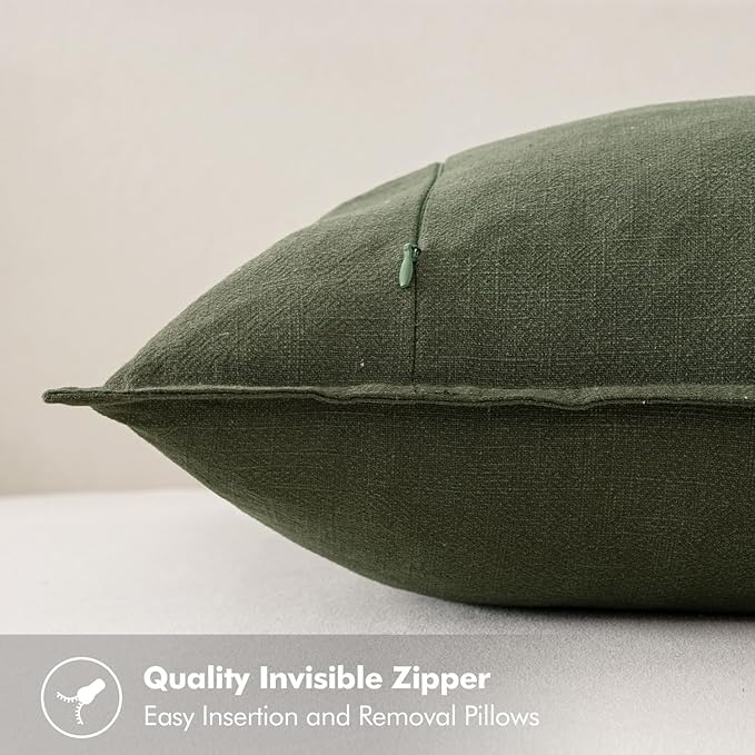 MIULEE Decorative Linen Pillow Covers 28x28 Inch Dark Olive Green Boho Farmhouse Neutral Spring Couch Throw Pillows for Bed Pack of 2 Accent Modern Pillowcase Sofa Livingroom Home Decor