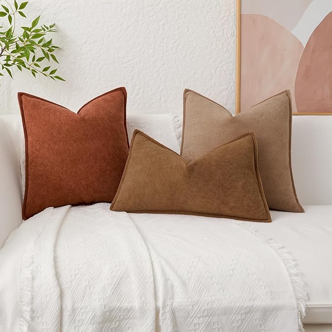 Kevin Textile Waterproof Decorative Pillow Covers Brown 26x26 Inch Pack of 2 Soft Boucle Textured Euro Pillowcases Elegant Accent Pillows for Couch Sofa Chair Bed Home Decor Indoor Outdoor
