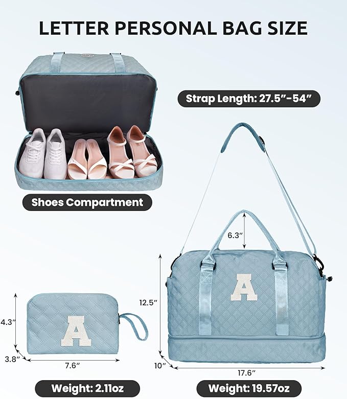 Vogewood Overnight Bags for Women, Personalized Weekender Bag, Monogram Travel Bag for Women with Trolley Sleeve & Wet Pocket, Letter Travel Bag with Makeup Bag, Gift for Her(Letter D)