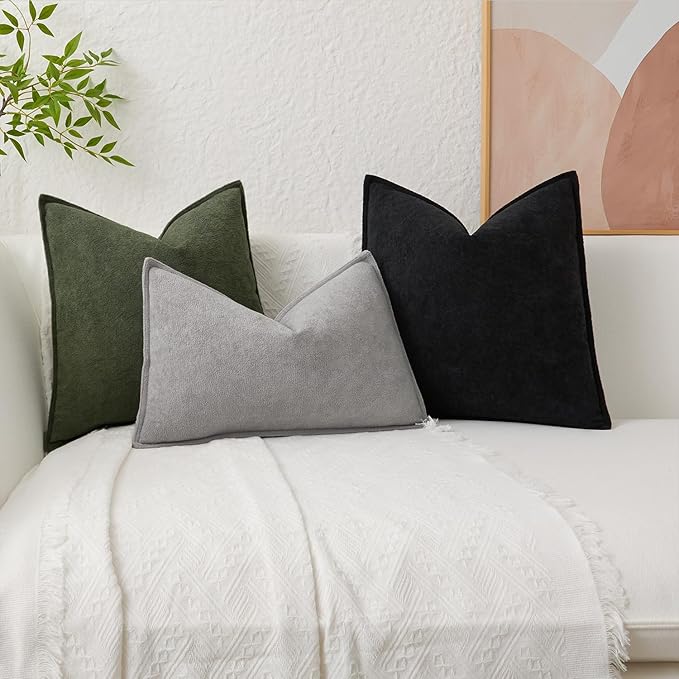 Kevin Textile Waterproof Decorative Pillow Covers Black 24x24 Inch Pack of 2 Soft Boucle Textured Euro Pillowcases Elegant Accent Pillows for Couch Sofa Chair Bed Home Decor Indoor Outdoor