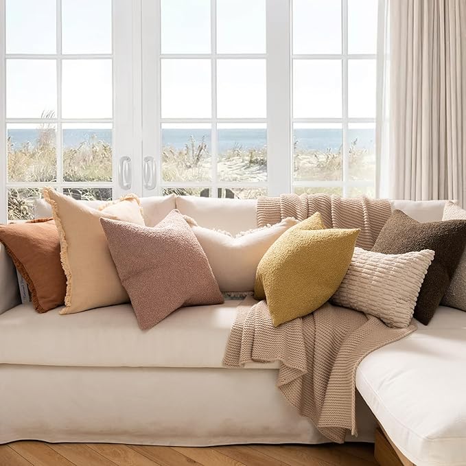 MIULEE 20x20 Inch Decorative Pillow Covers for Couch Bed Set of 2 Textured Boucle Neutral Spring Throw Pillows Valentine Blush Pink Accent Solid Cushion Pillowcases Sofa Livingroom Home Decor