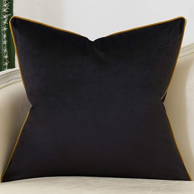 Avigers 20 x 20 Inch Black Gold Striped Geometric Lines Embroidery Velvet Cushion Case Luxury Modern Throw Pillow Cover Decorative Pillow for Couch Living Room Bedroom Car 50 x 50cm