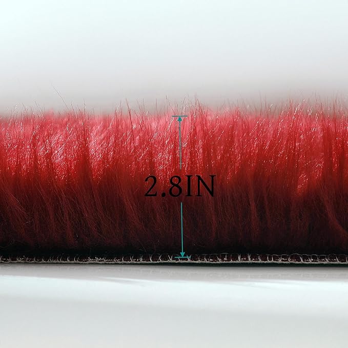 Faux Fur Rug Sheepskin Shag Fluffy Fuzzy Red 3x3 ft Rugs for Bedroom Bedside Bed Floor Living Room Plush Round High-Density Cushion Carpet Super Sofa Cover
