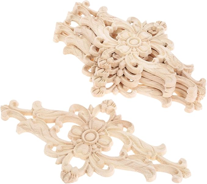 MUXSAM Wood Carved Appliques Furniture Decorative Onlays, 1Pc Unpainted DIY Center Carving Decal for Door Wall Ceiling Cabinet Dresser Mirror Bed Mantel Bench Decoration, 27x14cm/10.63"x5.51"