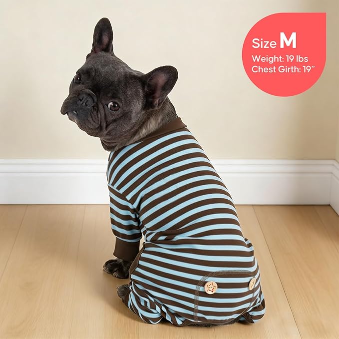 KYEESE Dog Pajamas, Stretchy Fleece Dog Pajamas for Small Dogs Puppy Jumpsuit, Warm Doggie PJS Pet Onesie Clothes with 4 Legs Sleepwear, Lightweight Cat Apparel, Blue Striped, S