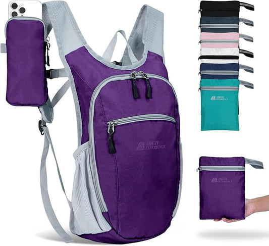 HIGH EXPERIENCE Hiking Backpack 10L/15L Small Daypack Lightweight Packable Travel Foldable Water Resistan for Women Men (Deep Purple, 10L)
