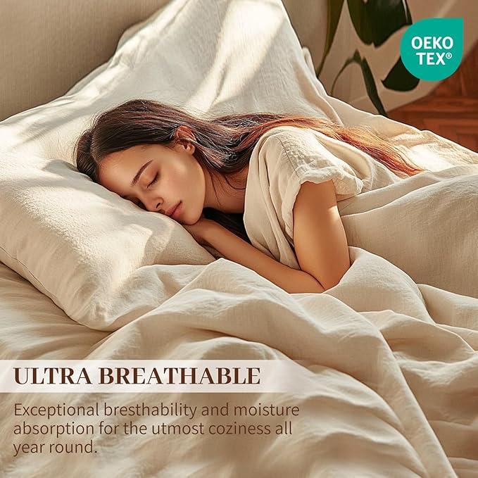 MEISHANG 100% French Pure Linen Sheets California King - Bed Sheets 4 Piece Sets, Soft Durable Flax Linen, Anti-Tear Breathable Oeko-Tex Certified with 16" Deep Pocket (Linen)