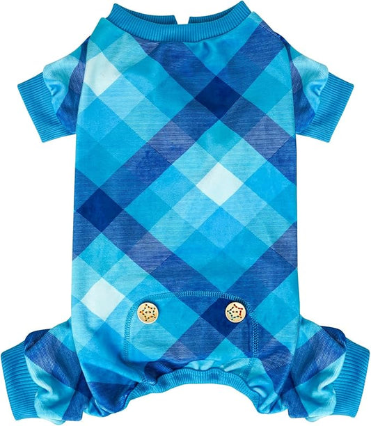 KYEESE Dog Pajamas Velvet Doggie Jammies Comfy Pet Clothes Lightweight Pjs Plaid Dog Pajamas for Small Dogs Boy Girl Soft Coat Stretchy Onesie,Blue, X-Large