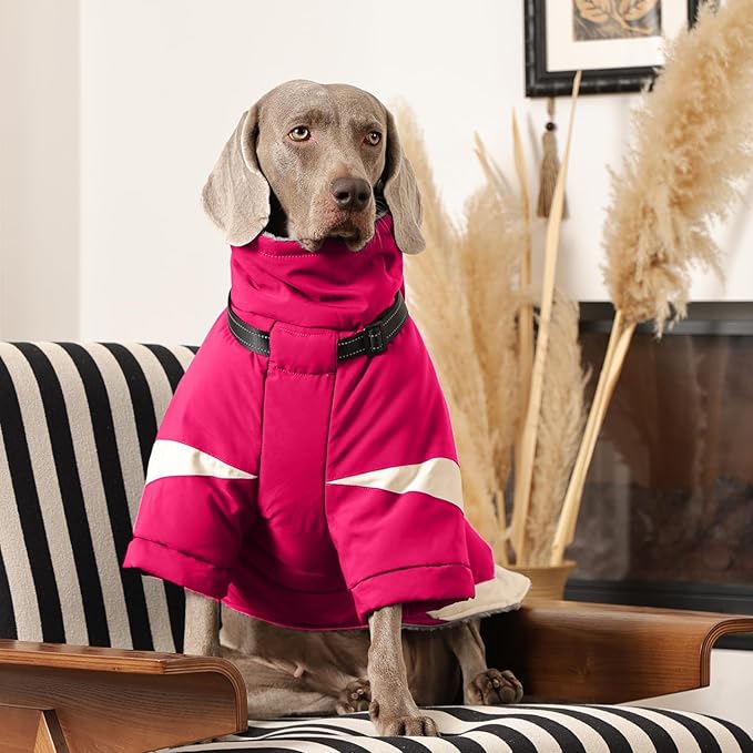 MIGOHI Reflective Dog Winter Coat,Warm Dog Jacket with Harness,Fleece Jacket for Large Dogs,Waterproof Pet Puffer Jacket Snowsuit,Windproof Pet Clothes for Cold Weather,Australian Shepherd,XL,Rosered