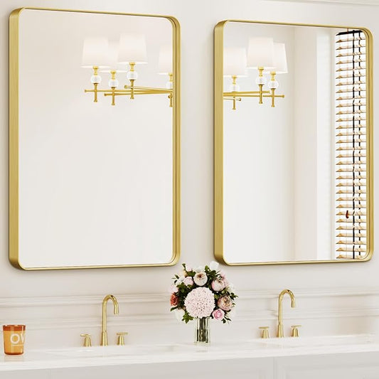 Bathroom Mirrors for Over Sink,2Pcs 24x36Inch Vanity Mirrors for Wall,Gold Metal Frame Rectangle Mirrors for Bathroom, Farmhouse,Restroom,Hangs Horizontally or Vertically